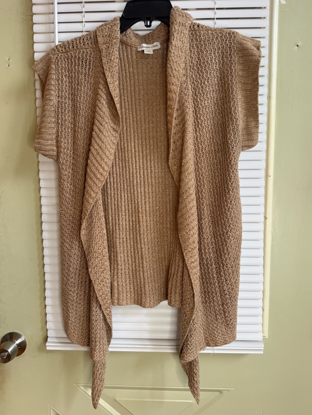 Coldwater Creek Beige Linen Rayon Draped Open Front Vest Large 14 Boho Cottage